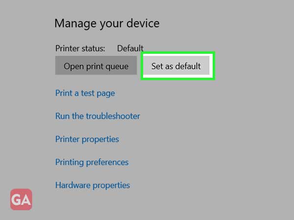 Under ‘Manage your device’ heading, select ‘Set as default’