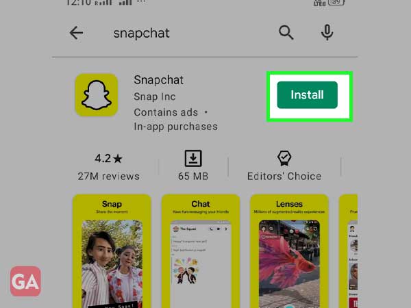 Install Snapchat through Play Store