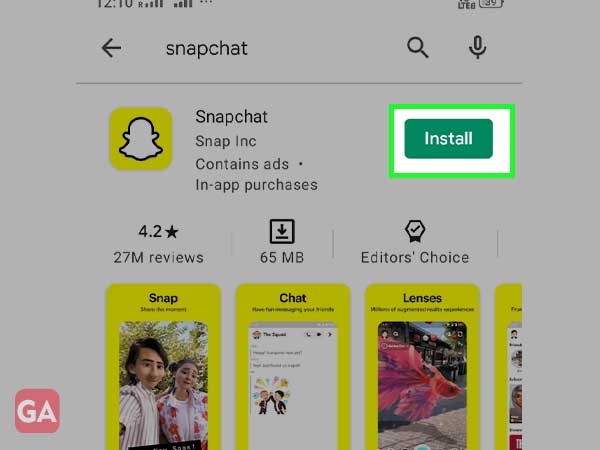 Install Snapchat via Play Store