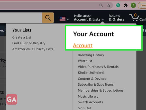 Accounts and Lists under Amazon Account
