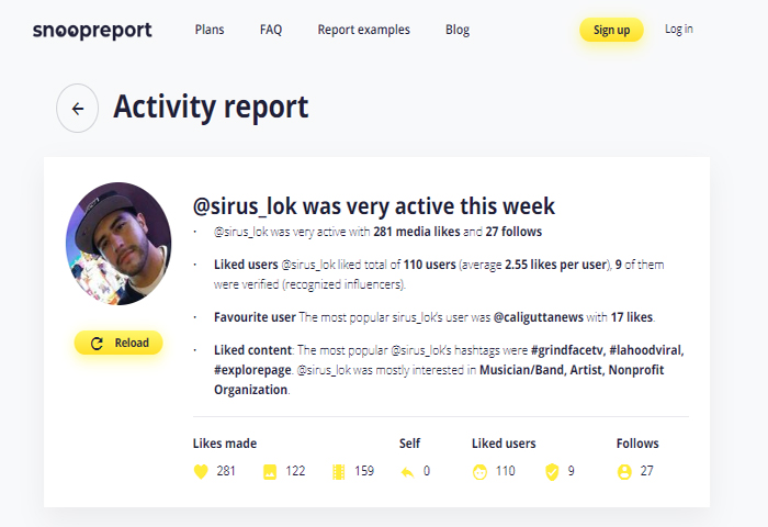 User’s activity report preview provided by Snoopreport