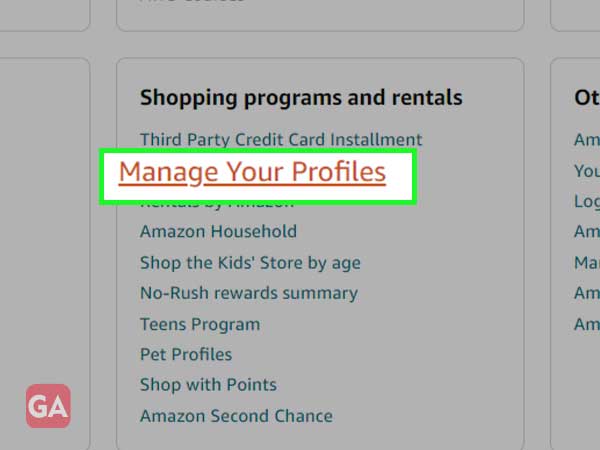 Manage your Profile under Amazon Account