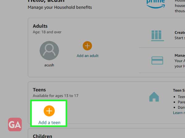 Add a teen in Amazon Household 