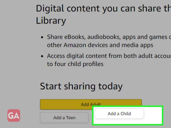 Add a child in Amazon Household 