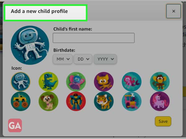 Set up the child's profile in Amazon Household 