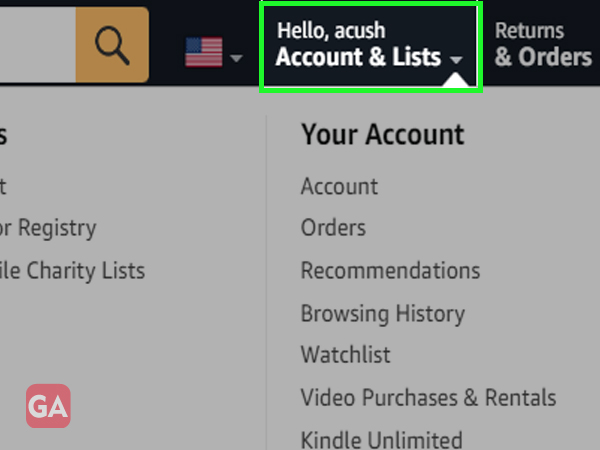 Accounts and Lists in Amazon Account
