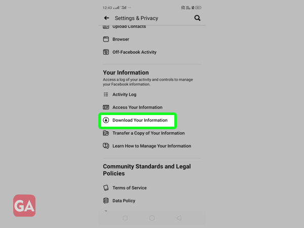 Click Download your information under Settings and Privacy
