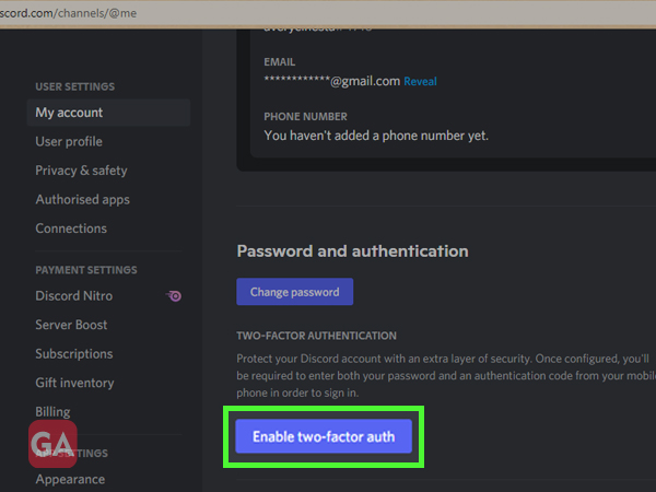 Enable 2-factor auth in Discord Web Browser