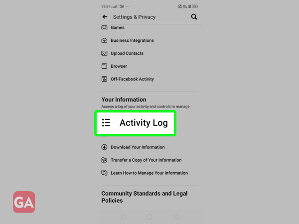 Go to Activity Log in Settings & Privacy