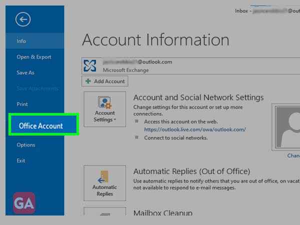Office Account in outlook Account 