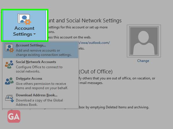 Go to Account Settings in Outlook