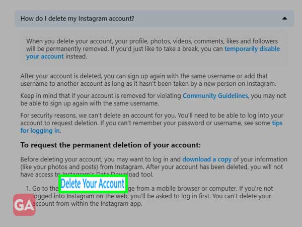 click delete your account