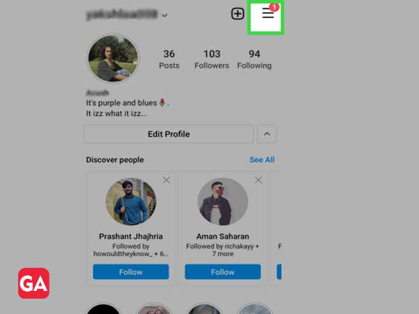 Three lines at the top right of Instagram Profile