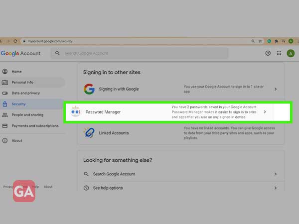 Password Manager under Security in Google Account 