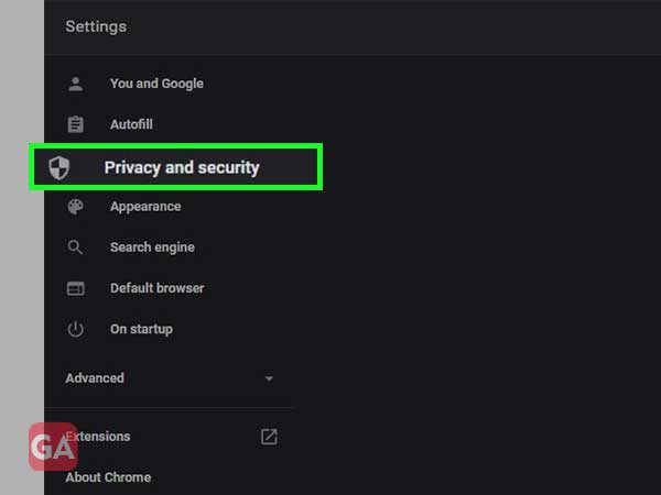 Click on Privacy and security from the left sidebar.