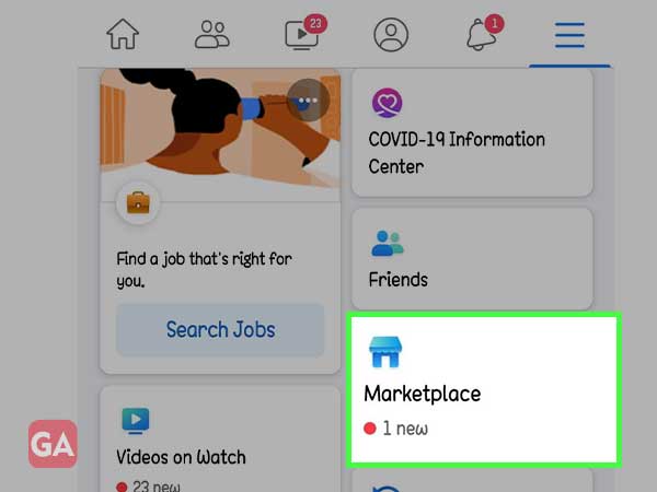 Locate the Marketplace icon under the Menu page.