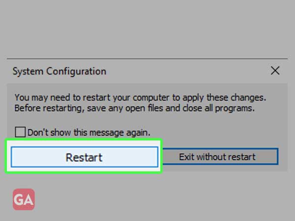 click on restart under system configuration