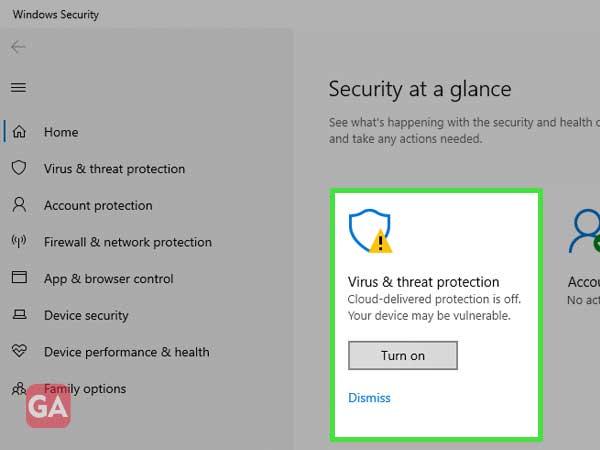 turn on the security measures under windows Security