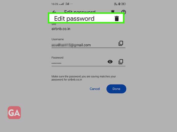 Edit password in google chrome through phone 