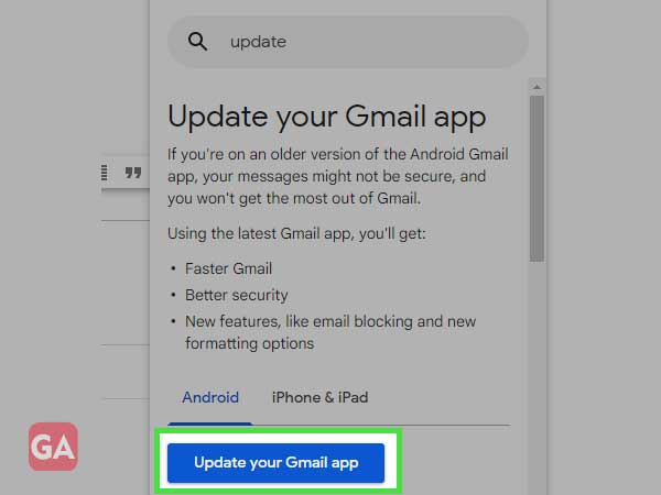click on update your Gmail app