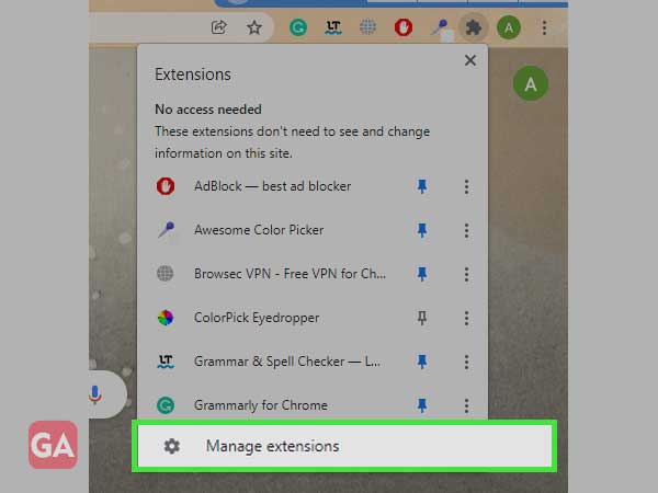 click on manage extensions
