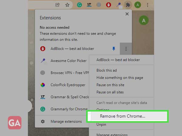 remove extensions from Google Chrome