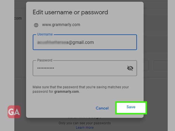 Save the edited details and passwords 