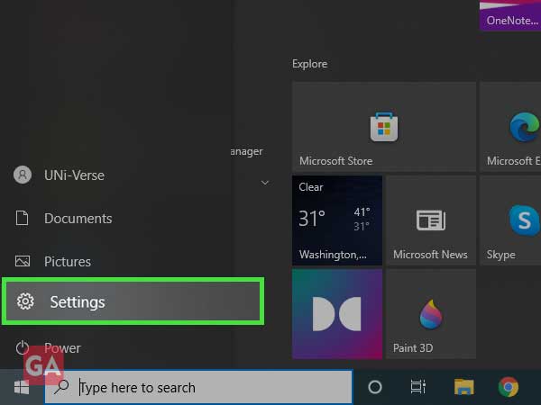 go to settings from the windows tab