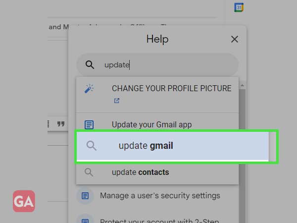 click on Update Gmail under the Help tab