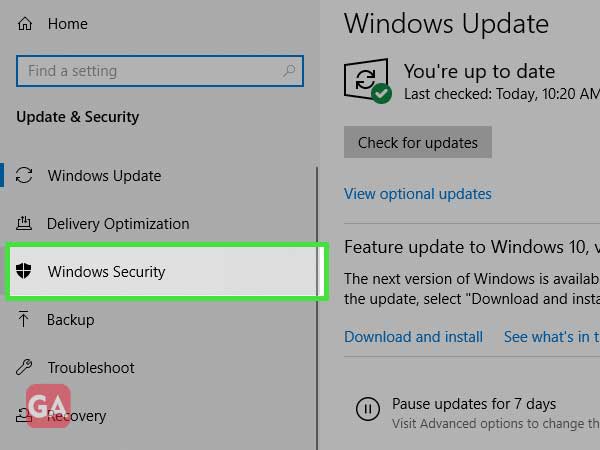 go to windows security, under Update and security
