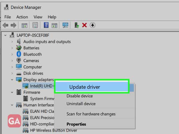 Open the Device Manager, right-click on the hardware and then click “Update drivers”.