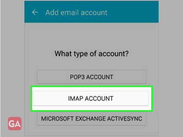 Select the IMAP Account option.