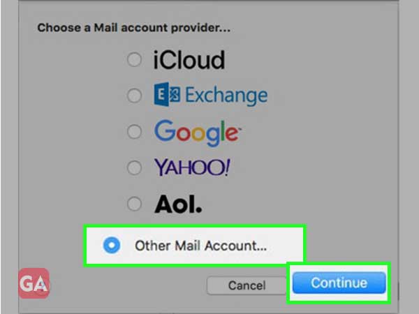 Choose Other Mail Account and click Continue