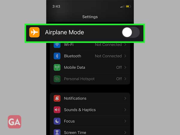 Toggle the airplane mode on and off