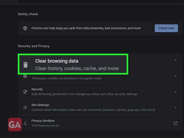 Select Clear browsing data.