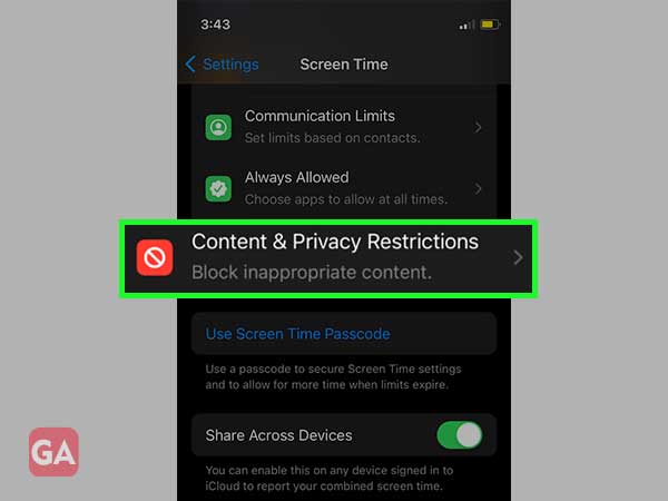 Click on Content and privacy restrictions 