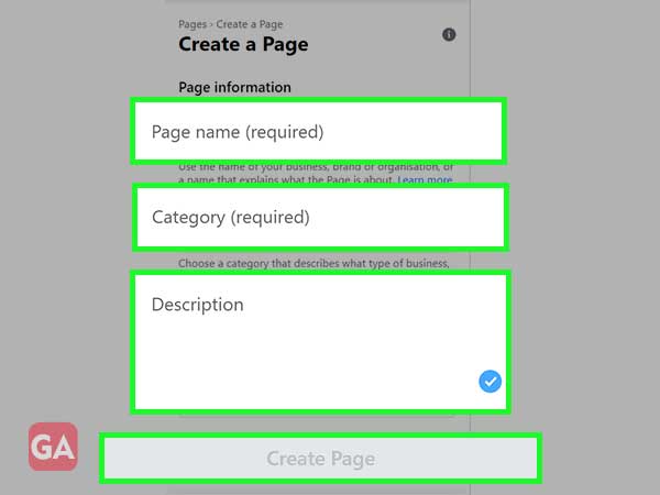 enter the information related to your page and click on ‘Create Page’.