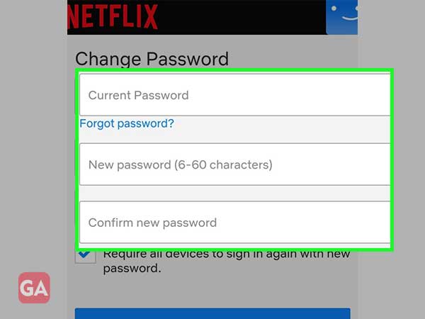 Enter current password and then the new one.
