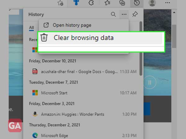  clear browsing data from history in Microsoft Edge