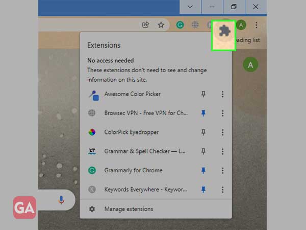 click on the extensions icon from the google web browser