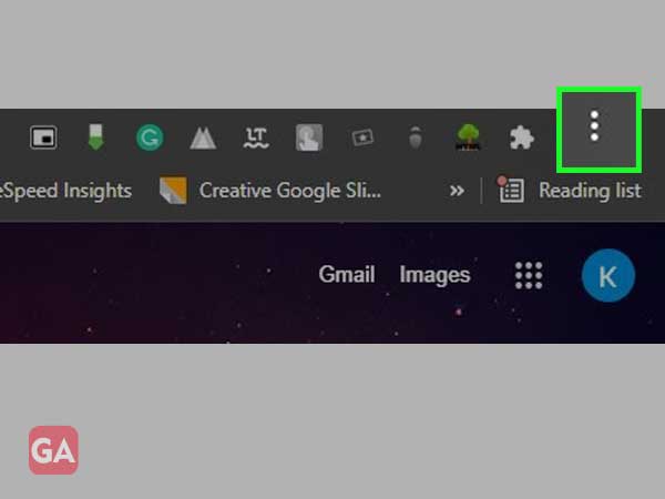 Click on three dots on the Chrome homepage