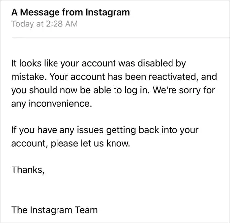 Message from Instagram