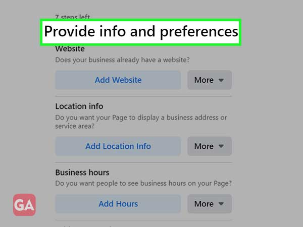 Provide page info and preferences