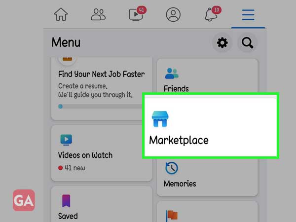 Find Marketplace option inside the Facebook menu.
