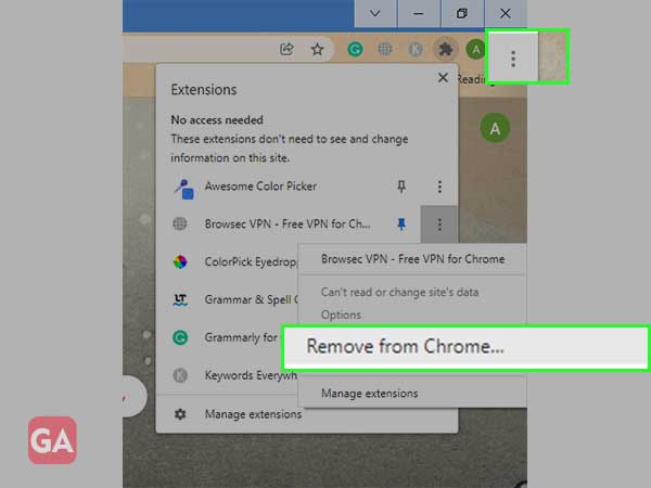 click on the three dots and  then click on remove from chrome 