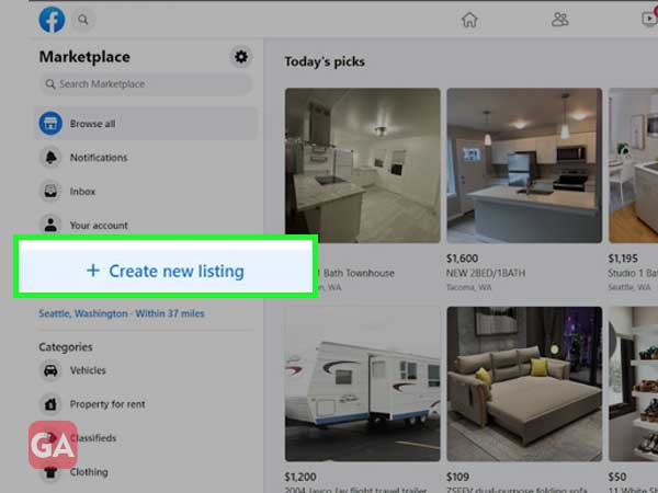 Click on Create New Listing option.