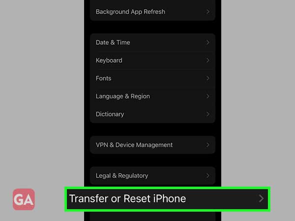 Click on Transfer of reset iPhone