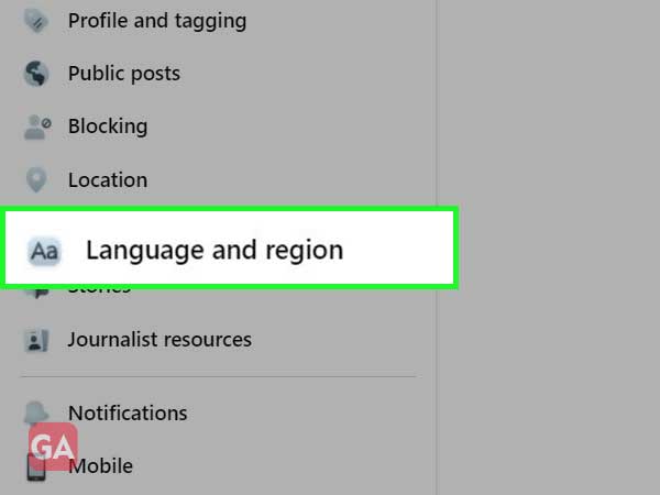 Select the Language and region option from the Settings page.