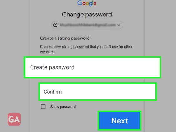Create a new password for your Gmail account and click Next