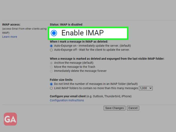 the enable IMAP option for Gmail